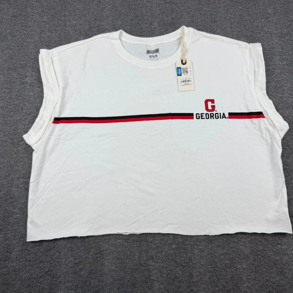 Tailgate Georgia Bulldogs Crop Top Womens Medium White Muscle Tee NWT Collegiate